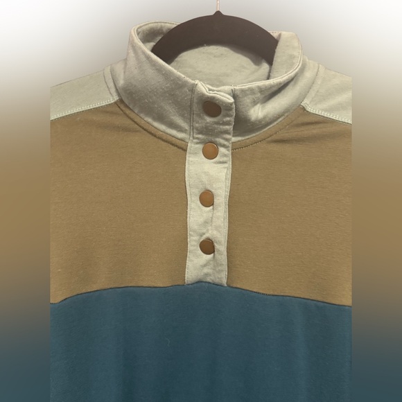 Woolx sz S “Charlie” mock-neck Sweatshirt teal/sage/green - Picture 3 of 7